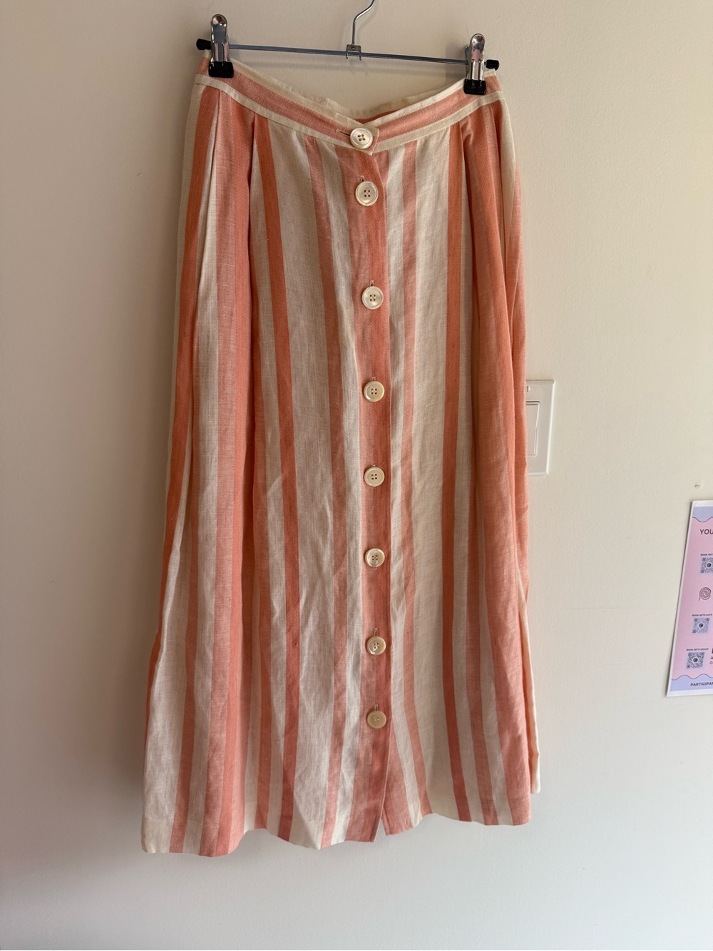 Striped Button-Front Midi Skirt in Peach and Cream
